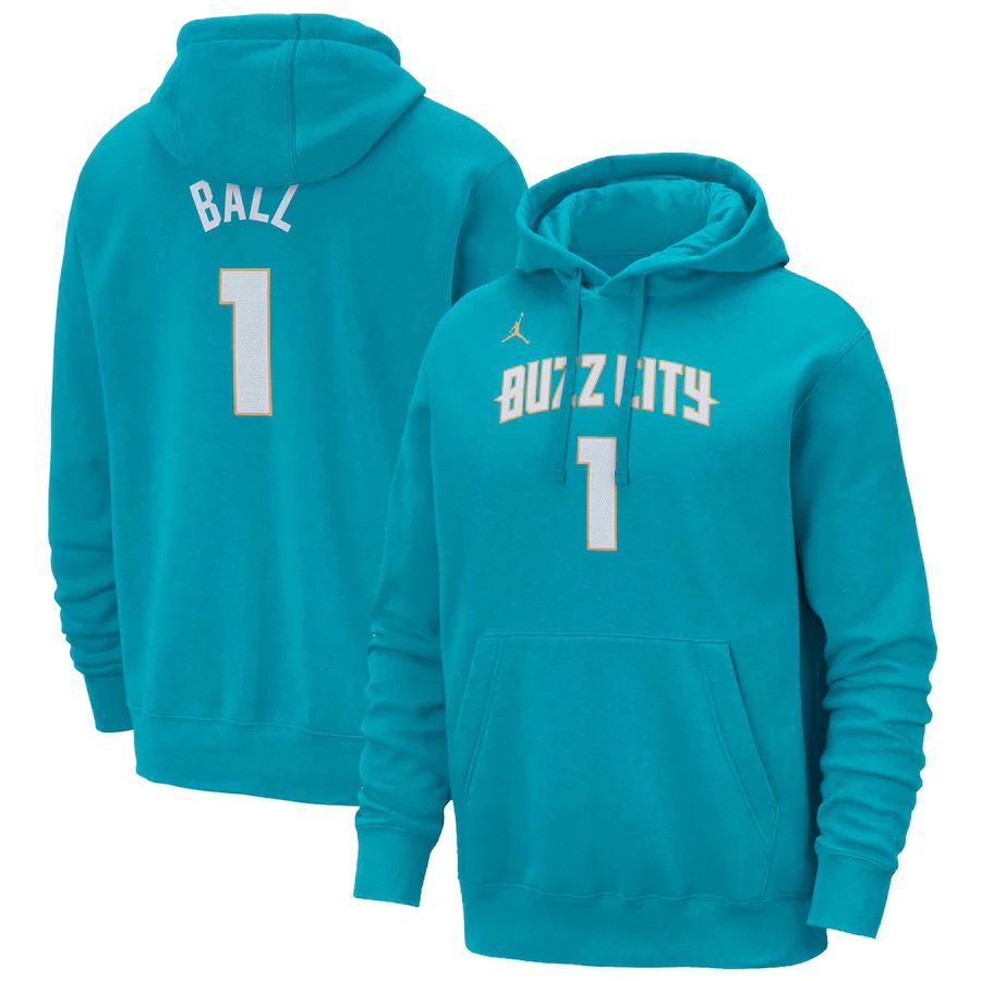 Men Charlotte Hornets 1 Ball Blue Nike Season city version Sweatshirts 23-24 NBA Jersey